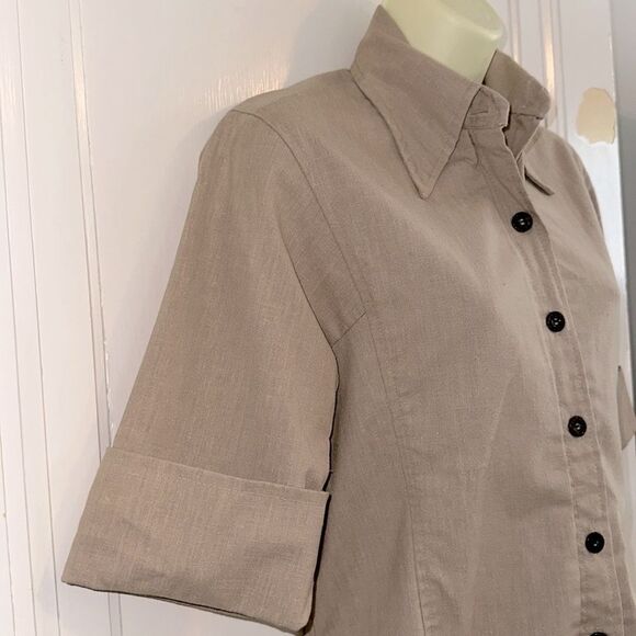 Vintage 70s Jantzen Tan Button Front Short Sleeve Blouse - Picture 5 of 9